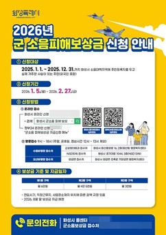 화성특례시, 오는 2026년도 '군 소음피해보상금' 신청 접수