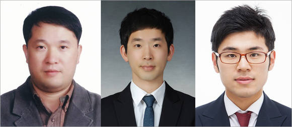 옷처럼 입는 태양전지 기술을 개발한 건국대 연구팀(왼쪽부터 전용석-이민오-고요한). (사진=건국대학교)