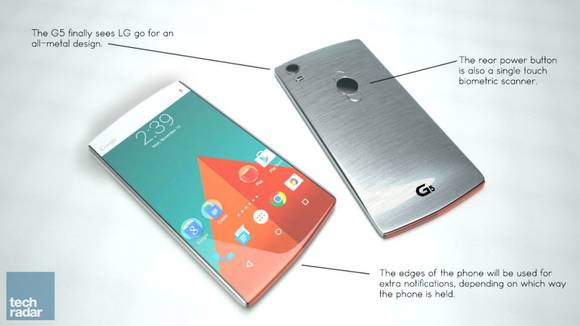 메탈 케이스, 하단의 엣지 스크린 등이 반영된 'LG G5‘의 가상 컨셉 이미지. (사진=테크레이다)