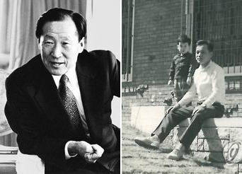 고(故) 정주영 현대그룹 명예회장(왼쪽)과 고(故) 이맹희 CJ그룹 명예회장의 젊은 시절 모습. (사진=건국대,연합뉴스)
