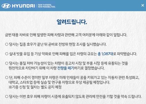 현대자동차 홈페이지에 공지된 팝업. (사진=현대자동차)