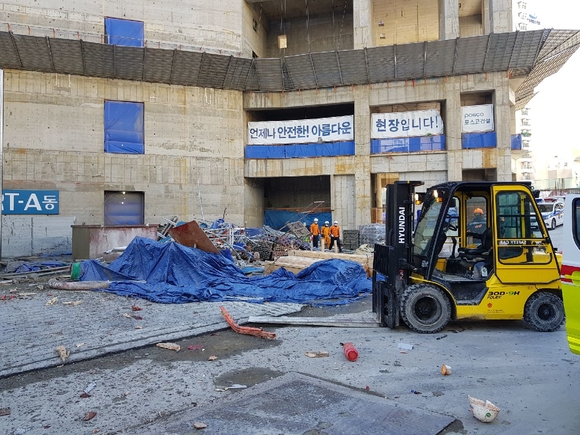지난 2일 구조물 추락사고로 8명의 사상자가 발생한 엘시티 공사현장 모습.