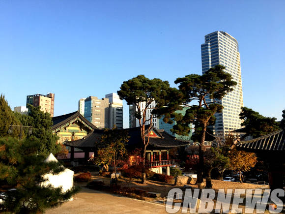 봉은사에서 바라본 도심속 빌딩. (사진=김유림 기자)