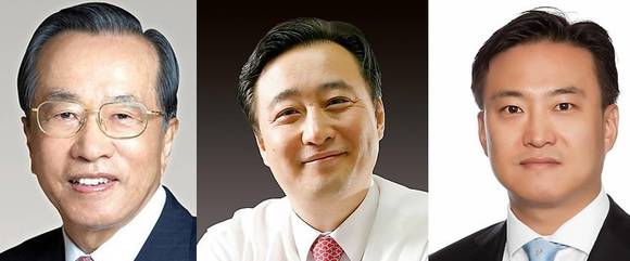 (왼쪽부터)김재철 동원그룹 창업주, 김남구 한국투자금융지주 부회장, 김남정 동원그룹 부회장. (사진=연합뉴스)