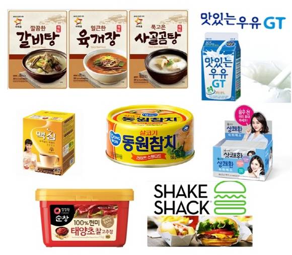 아워홈, 남양유업, 동서식품, 동원그룹, 삼양홀딩스, 대상그룹, SPC그룹의 대표 제품 이미지. (사진=각 기업)