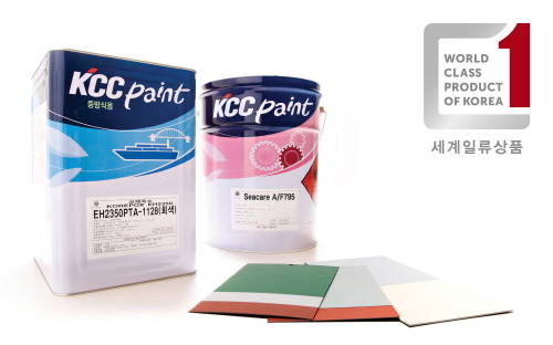 세계일류상품에 선정된 KCC의 방청도료(Korepox EH2350)와 방오도료(Seacare AF795) 제품. (사진=KCC)