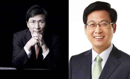 더불어민주당 대선 예비후보인 최성 고양시장(오른쪽)과 안희정 충남도지사(사진캡쳐= 김진부 기자)