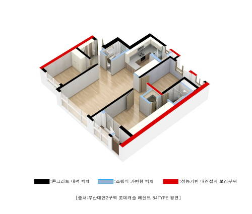 평면도로 표현한 성능기반 내진설계 보강 사례. (사진=롯데건설)