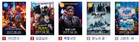 상위 5개 영화. (사진=네이버 스크린샷 캡처)