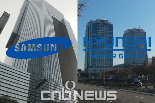 코스피가 고공행진을 기록 중인 가운데 국내 경제를 대표하는 삼성과 현대차의 시가총액 명암이 엇갈리고 있다. (왼쪽)서울 서초 삼성빌딩과 (오른쪽)양재 현대자동차그룹 본사 전경. (사진=손강훈 기자)