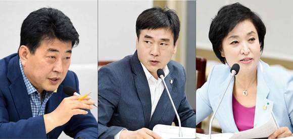 왼쪽부터 수원시의회 기획경제위 백종헌 위원장, 양진하 부위원장, 한명숙 의원(사진=수원시의회)