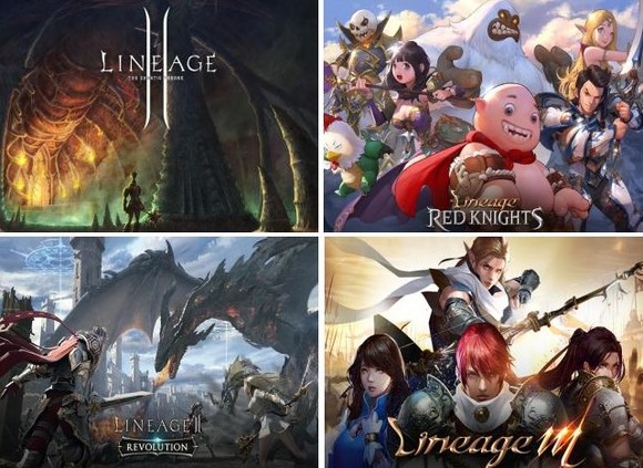 리니지 IP(지식재산권)를 활용해 흥행에 성공한 게임작들. PC게임 리니지2(왼쪽 위), 리니지 레드나이츠(오른쪽 위), 리니지2 레볼루션(왼쪽 아래), 리니지M(오른쪽 아래).