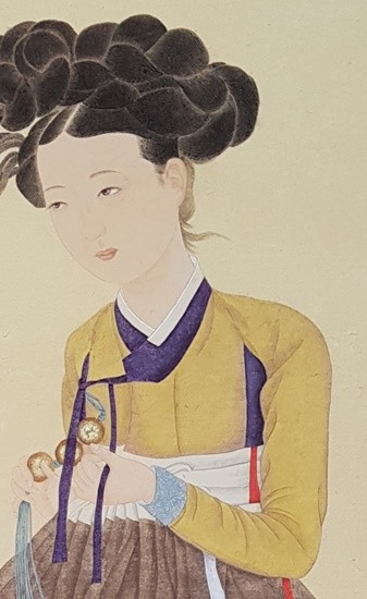 고양민화협회 정기회원전에 전시된 미인도(사진= 김진부 기자)