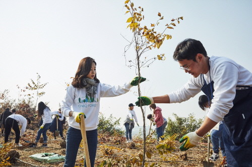 ‘아이오닉 포레스트 나무 심기 행사’ 행사에서 나무를 심는 참가자들의 모습. (사진=현대자동차)