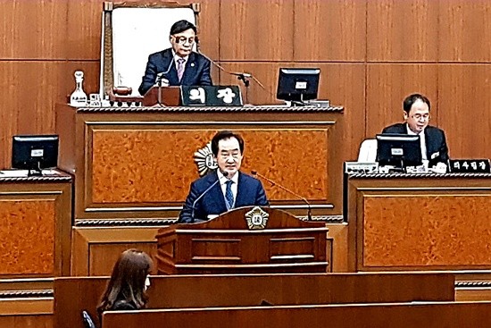 안병용 의정부시장이 시정연설을 하고 있다(사진= 김진부 기자)