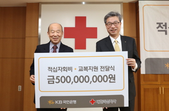 왼쪽부터 박경서 대한적십자사 회장, 허인 KB국민은행장. (사진=KB국민은행)