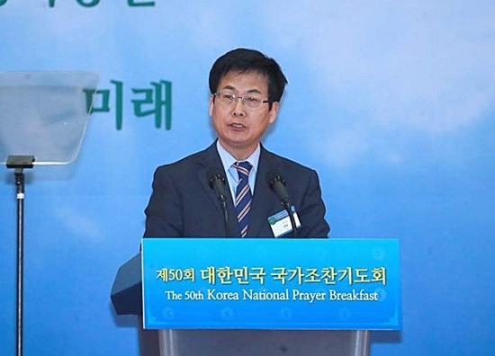 국가조찬기도회에서 연설하고 있는 최성 고양시장(사진= 최성 페이스북)