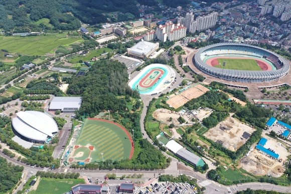 종합운동장 일대를 내려다본 부감도 또는 조감도