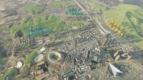 우정 공공주택지구 개발 대상지를 설명하는 부감도