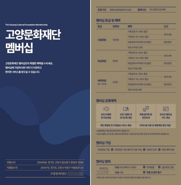 고양문화재단 멤버십에 대해 자세한 안내가 담겨 있는 리플릿 이미지.