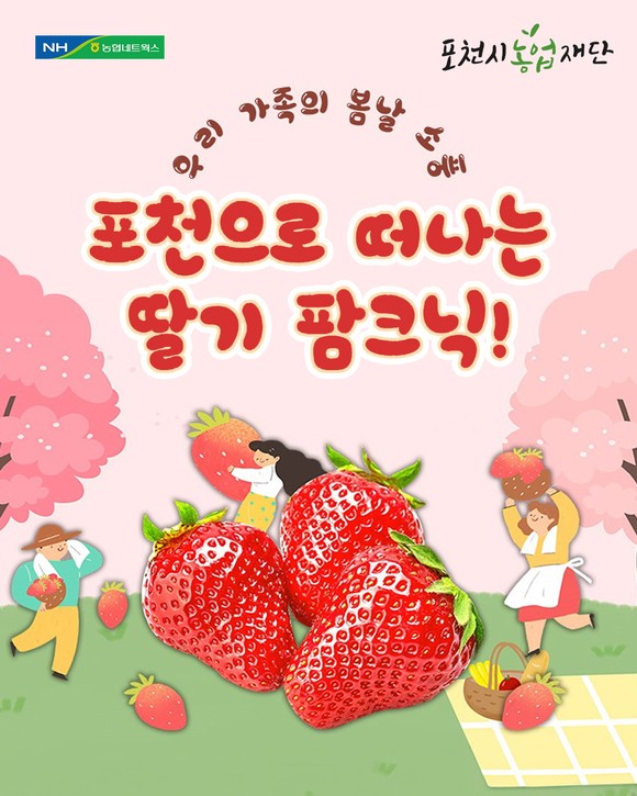 포천시농업재단이 딸기 농가 체험 프로그램을 홍보하는 포스터.