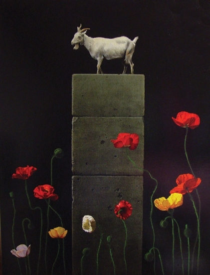 Dream(Goat&Poppy) 117x91 oil acrylic 2008<br />