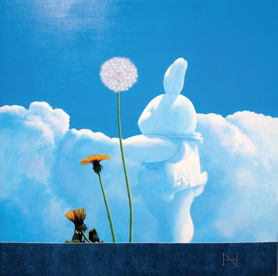 Rabbit cloud(4) 68x68 oil acrylic 2009<br />